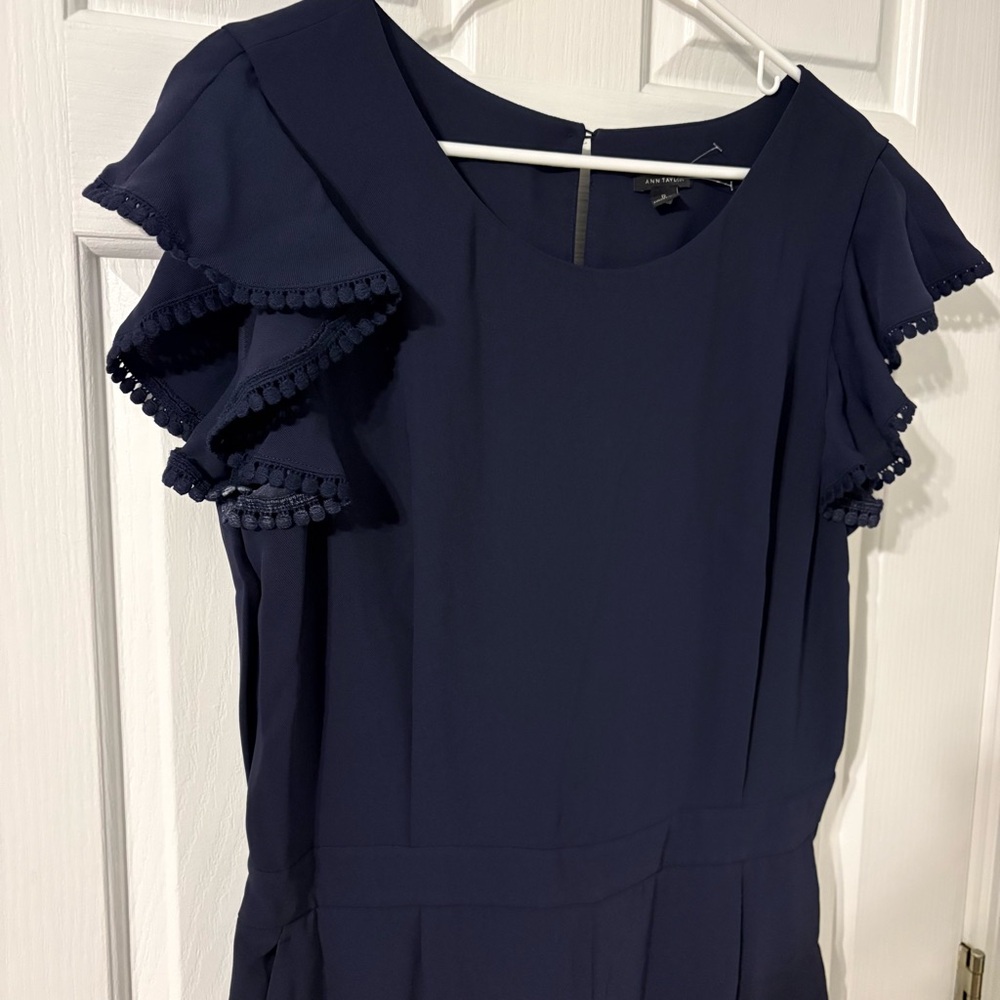 Ann Taylor Midnight Blue Jumpsuit with Flutter Sleeves Size 12